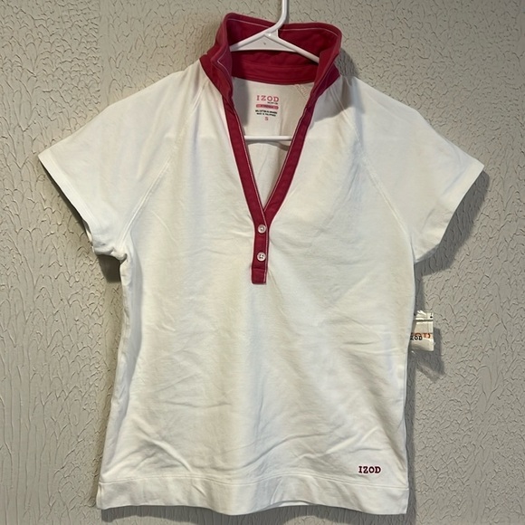 Izod Tops - IZOD XFG White pink cotton Golf polo shirt size small